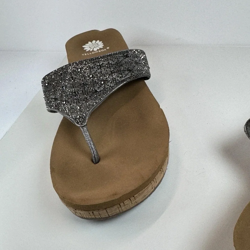 Yellow Box Crystal Wedge Sandals Sz 7 Silver Glitter Rhinestone‎ Flip Flops - Picture 13 of 16